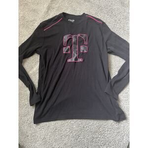 T-Mobile Shirt Men's Large Black Employee Work Long Sleeve Quilted Logo Shirt F7